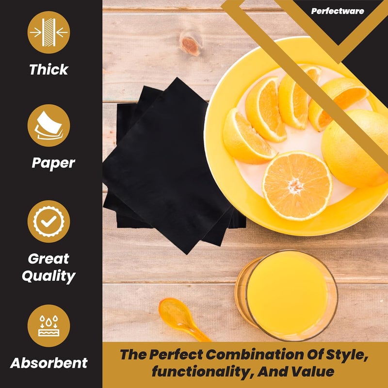 Perfectware 2-Ply Black Beverage Napkins - 300 Count Cocktail Napkins, 10 x 10 Inches - Image 3